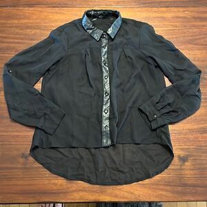 Ali & Kris Black Sheer Open Back Adjustable Sleeve Button Down Shirt S